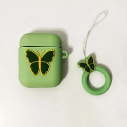 Чехол для Apple AirPods силиконовый с бабочкой зеленый