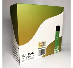 Pod-система 2% (АНГЛ) одноразовая электронная Elf Bar (Эльф Бар) 1500 затяжек 850mAh. Европейская версия. Яблоко Персик