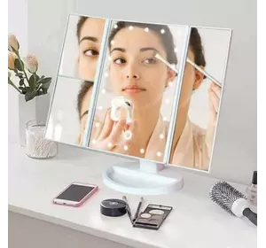Тройное зеркало для макияжа с подсветкой. Цвет: белый