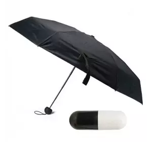 Компактный зонтик в капсуле-футляре Черный, маленький зонт в капсуле. Цвет: черный