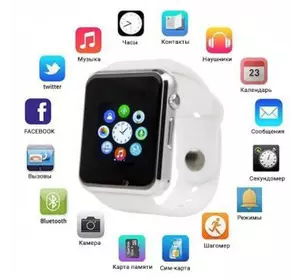 Смарт-часы Smart Watch A1 умные электронные со слотом под sim-карту + карту памяти micro-sd. Цвет: белый
