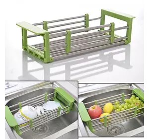 Сушилка для посуды настольная складная над раковиной многофункциональная нержавейка Kitchen Drain Shelf Rack. Цвет: зеленый