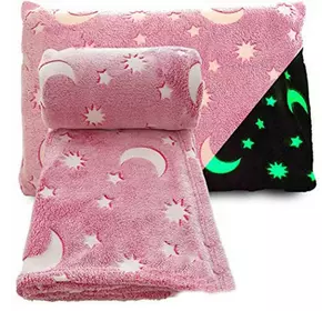 Светящийся в темноте плед плюшевое покрывало со звездами день/ночь Blanket kids Magic Star 150х100 см тёплое флисовое одеяло с принтом. Цвет: розовый
