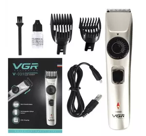 Машинка для стрижки волос беспроводная VGR V-031 Триммер для бритья бороды усов 2 насадки