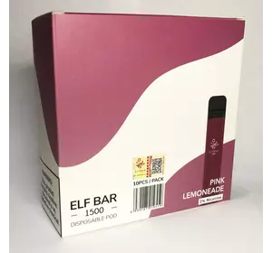 Pod-система 2% (АНГЛ) одноразовая электронная Elf Bar (Эльф Бар) 1500 затяжек 850mAh. Европейская версия. Розовая малина лимонад