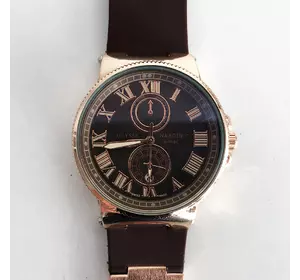 Часы наручные Ulysse Nardin Brown ремешок коричневый (реплика). Цвет: коричневый ремень, темный циф.