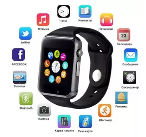 Смарт-часы Smart Watch A1 умные электронные со слотом под sim-карту + карту памяти micro-sd. Цвет: черный