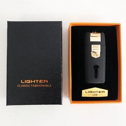 Зажигалка аккумуляторная LIGHTER HL-32 электроимпульсная перезаряжаемая портативная USB зажигалка. Цвет: черный