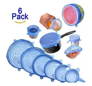 Набор силиконовых крышек для посуды 6 шт универсальные. Цвет: синий