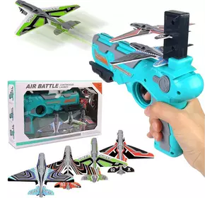 Детский игрушечный пистолет с самолетиками Air Battle катапульта с летающими самолетами (AB-1). Цвет: синий