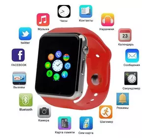 Смарт-часы Smart Watch A1 умные электронные со слотом под sim-карту + карту памяти micro-sd. Цвет: красный
